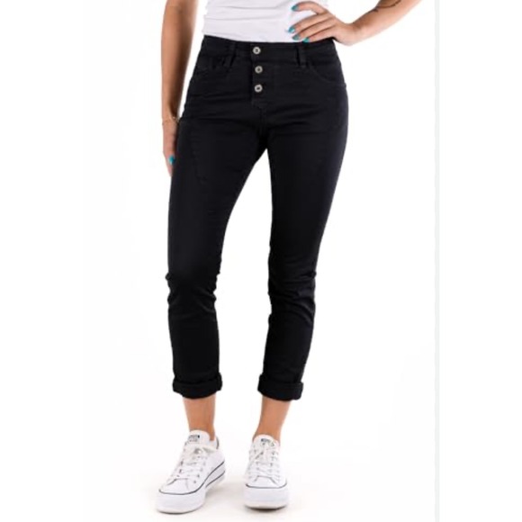 PLEASE Button Fly Casual Pants Women's Small Black Made in Italy Heart - Picture 1 of 10